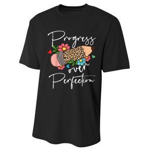 Progress Over Perfection Leopard Pencil Motivational Teacher Performance Sprint T-Shirt