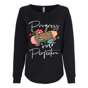 Progress Over Perfection Leopard Pencil Motivational Teacher Womens California Wash Sweatshirt