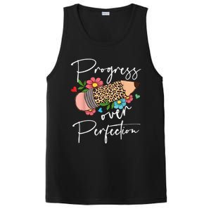 Progress Over Perfection Leopard Pencil Motivational Teacher PosiCharge Competitor Tank