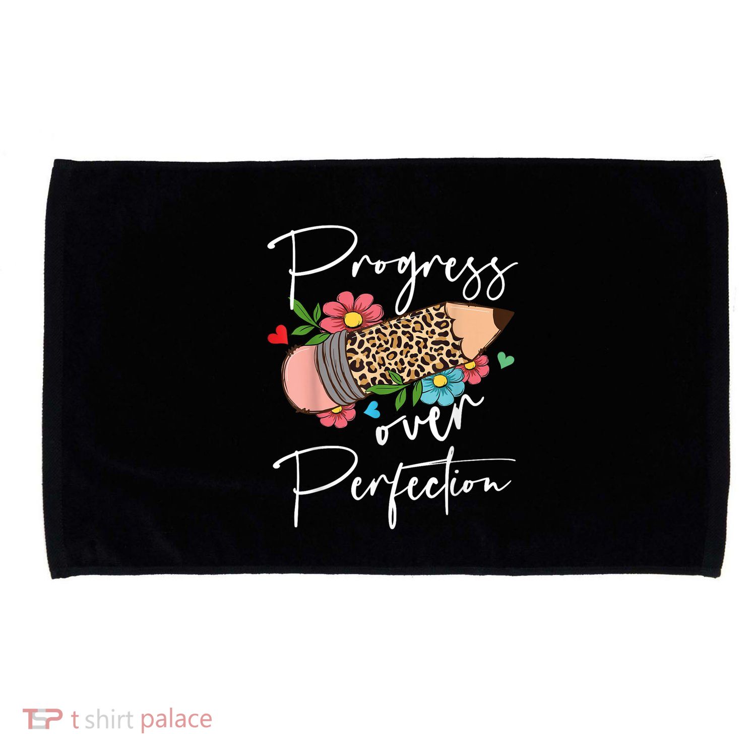 Progress Over Perfection Leopard Pencil Motivational Teacher Microfiber Hand Towel
