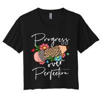 Progress Over Perfection Leopard Pencil Motivational Teacher Women's Crop Top Tee