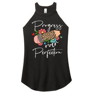 Progress Over Perfection Leopard Pencil Motivational Teacher Women's Perfect Tri Rocker Tank