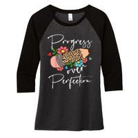 Progress Over Perfection Leopard Pencil Motivational Teacher Women's Tri-Blend 3/4-Sleeve Raglan Shirt