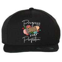 Progress Over Perfection Leopard Pencil Motivational Teacher Wool Snapback Cap