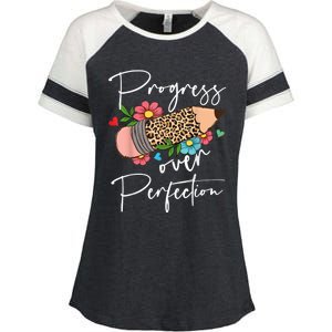 Progress Over Perfection Leopard Pencil Motivational Teacher Enza Ladies Jersey Colorblock Tee