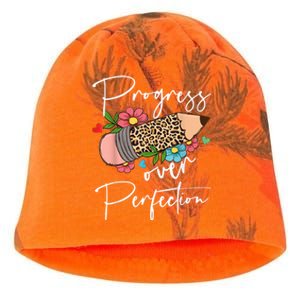 Progress Over Perfection Leopard Pencil Motivational Teacher Kati - Camo Knit Beanie