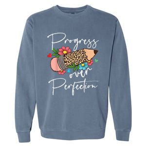 Progress Over Perfection Leopard Pencil Motivational Teacher Garment-Dyed Sweatshirt