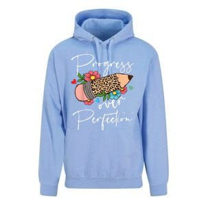 Progress Over Perfection Leopard Pencil Motivational Teacher Unisex Surf Hoodie