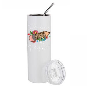 Progress Over Perfection Leopard Pencil Motivational Teacher Stainless Steel Tumbler