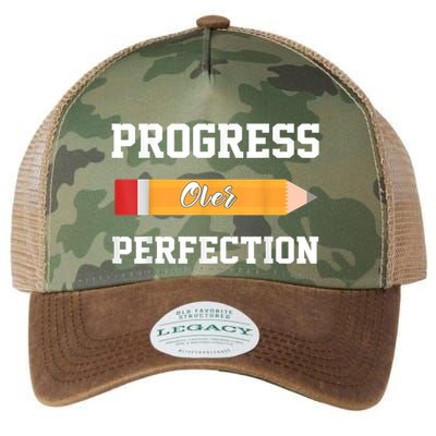 Progress Over Perfection Teacher Funny Pencil Back To Shool Legacy Tie Dye Trucker Hat