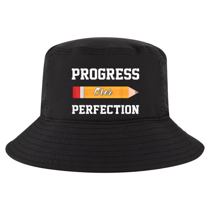 Progress Over Perfection Teacher Funny Pencil Back To Shool Cool Comfort Performance Bucket Hat