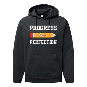 Progress Over Perfection Teacher Funny Pencil Back To Shool Performance Fleece Hoodie