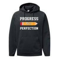 Progress Over Perfection Teacher Funny Pencil Back To Shool Performance Fleece Hoodie