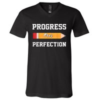 Progress Over Perfection Teacher Funny Pencil Back To Shool V-Neck T-Shirt