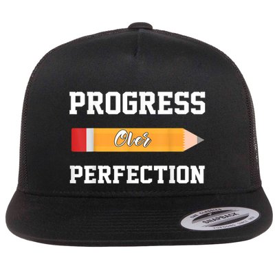 Progress Over Perfection Teacher Funny Pencil Back To Shool Flatbill Hat
