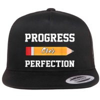 Progress Over Perfection Teacher Funny Pencil Back To Shool Flat Bill Trucker Hat