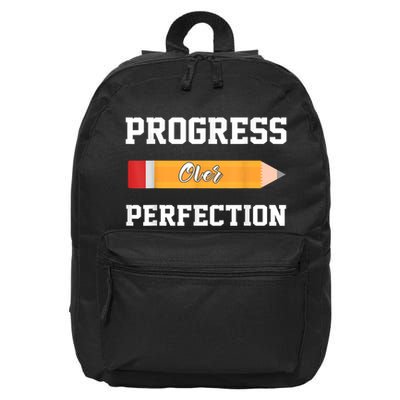 Progress Over Perfection Teacher Funny Pencil Back To Shool 16 in Basic Backpack