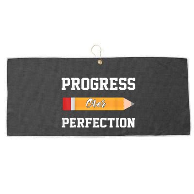 Progress Over Perfection Teacher Funny Pencil Back To Shool Large Microfiber Waffle Golf Towel