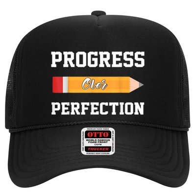 Progress Over Perfection Teacher Funny Pencil Back To Shool Trucker Hat