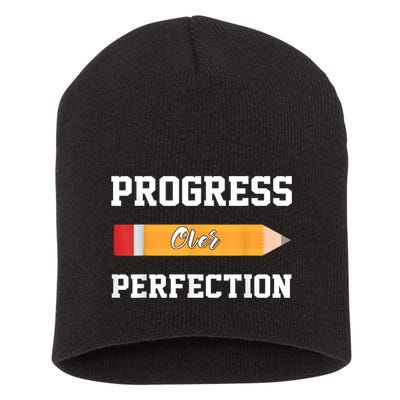Progress Over Perfection Teacher Funny Pencil Back To Shool Short Acrylic Beanie