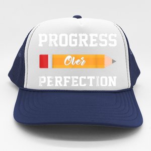 Progress Over Perfection Teacher Funny Pencil Back To Shool Trucker Hat