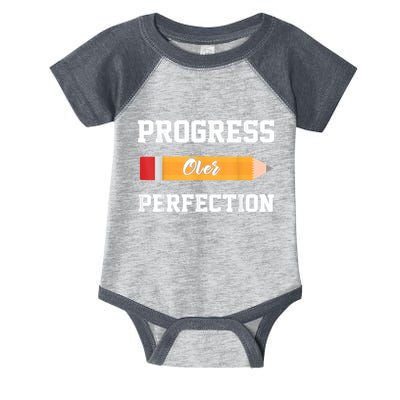 Progress Over Perfection Teacher Funny Pencil Back To Shool Infant Baby Jersey Bodysuit