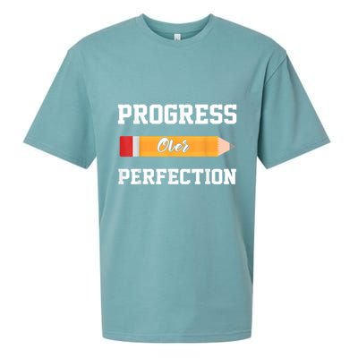 Progress Over Perfection Teacher Funny Pencil Back To Shool Sueded Cloud Jersey T-Shirt