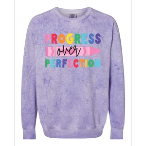 Progress Over Perfection Funny Motivational Teacher School Colorblast Crewneck Sweatshirt