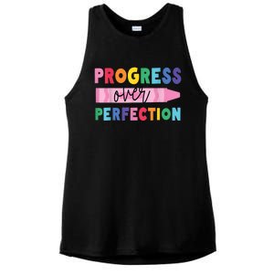 Progress Over Perfection Funny Motivational Teacher School Ladies PosiCharge Tri-Blend Wicking Tank