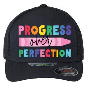 Progress Over Perfection Funny Motivational Teacher School Flexfit Unipanel Trucker Cap