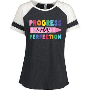 Progress Over Perfection Funny Motivational Teacher School Enza Ladies Jersey Colorblock Tee