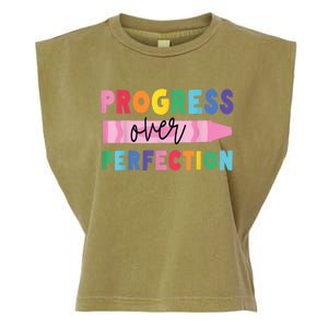 Progress Over Perfection Funny Motivational Teacher School Garment-Dyed Women's Muscle Tee