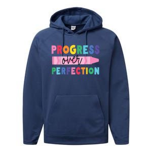 Progress Over Perfection Funny Motivational Teacher School Performance Fleece Hoodie