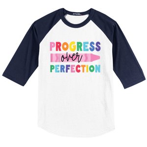 Progress Over Perfection Funny Motivational Teacher School Baseball Sleeve Shirt