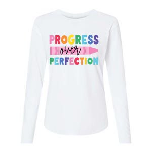 Progress Over Perfection Funny Motivational Teacher School Womens Cotton Relaxed Long Sleeve T-Shirt