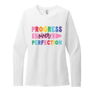 Progress Over Perfection Funny Motivational Teacher School Womens CVC Long Sleeve Shirt