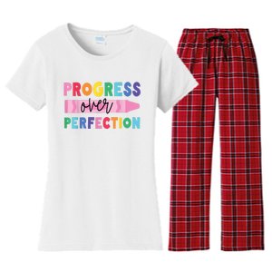 Progress Over Perfection Funny Motivational Teacher School Women's Flannel Pajama Set