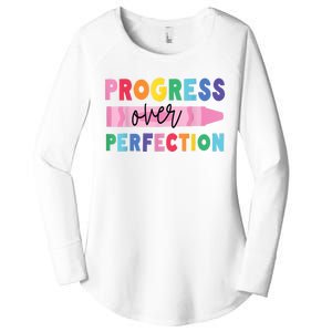 Progress Over Perfection Funny Motivational Teacher School Women's Perfect Tri Tunic Long Sleeve Shirt