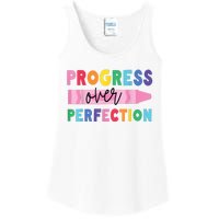 Progress Over Perfection Funny Motivational Teacher School Ladies Essential Tank