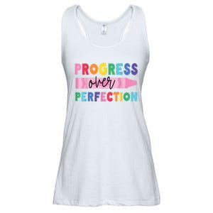 Progress Over Perfection Funny Motivational Teacher School Ladies Essential Flowy Tank