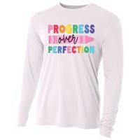 Progress Over Perfection Funny Motivational Teacher School Cooling Performance Long Sleeve Crew