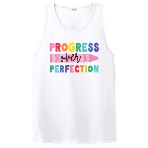 Progress Over Perfection Funny Motivational Teacher School PosiCharge Competitor Tank