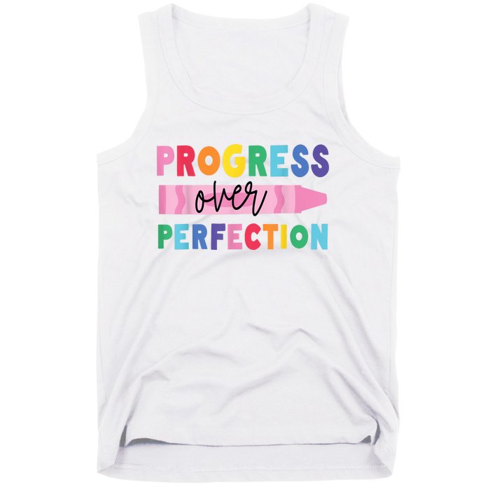 Progress Over Perfection Funny Motivational Teacher School Tank Top