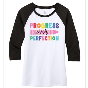 Progress Over Perfection Funny Motivational Teacher School Women's Tri-Blend 3/4-Sleeve Raglan Shirt