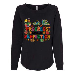 Progress Over Perfection Friends Hungry Caterpillar Teacher Butterfly Womens California Wash Sweatshirt