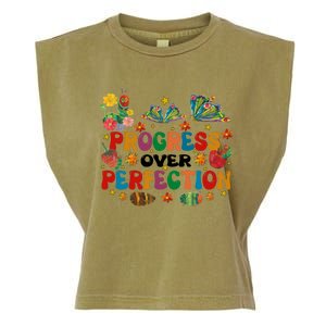 Progress Over Perfection Friends Hungry Caterpillar Teacher Butterfly Garment-Dyed Women's Muscle Tee