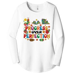 Progress Over Perfection Friends Hungry Caterpillar Teacher Butterfly Women's Perfect Tri Tunic Long Sleeve Shirt