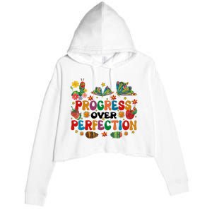 Progress Over Perfection Friends Hungry Caterpillar Teacher Butterfly Crop Fleece Hoodie