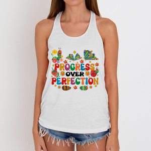 Progress Over Perfection Friends Hungry Caterpillar Teacher Butterfly Women's Knotted Racerback Tank