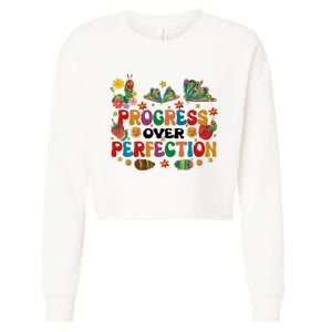 Progress Over Perfection Friends Hungry Caterpillar Teacher Butterfly Cropped Pullover Crew